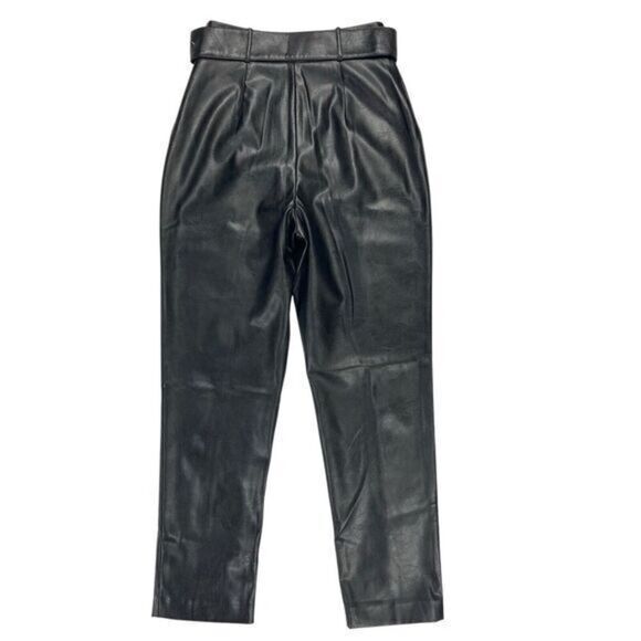 Ted Baker Pants Size 2 Black Vegan Leather Faydell Belted High Rise Trousers - Picture 6 of 16